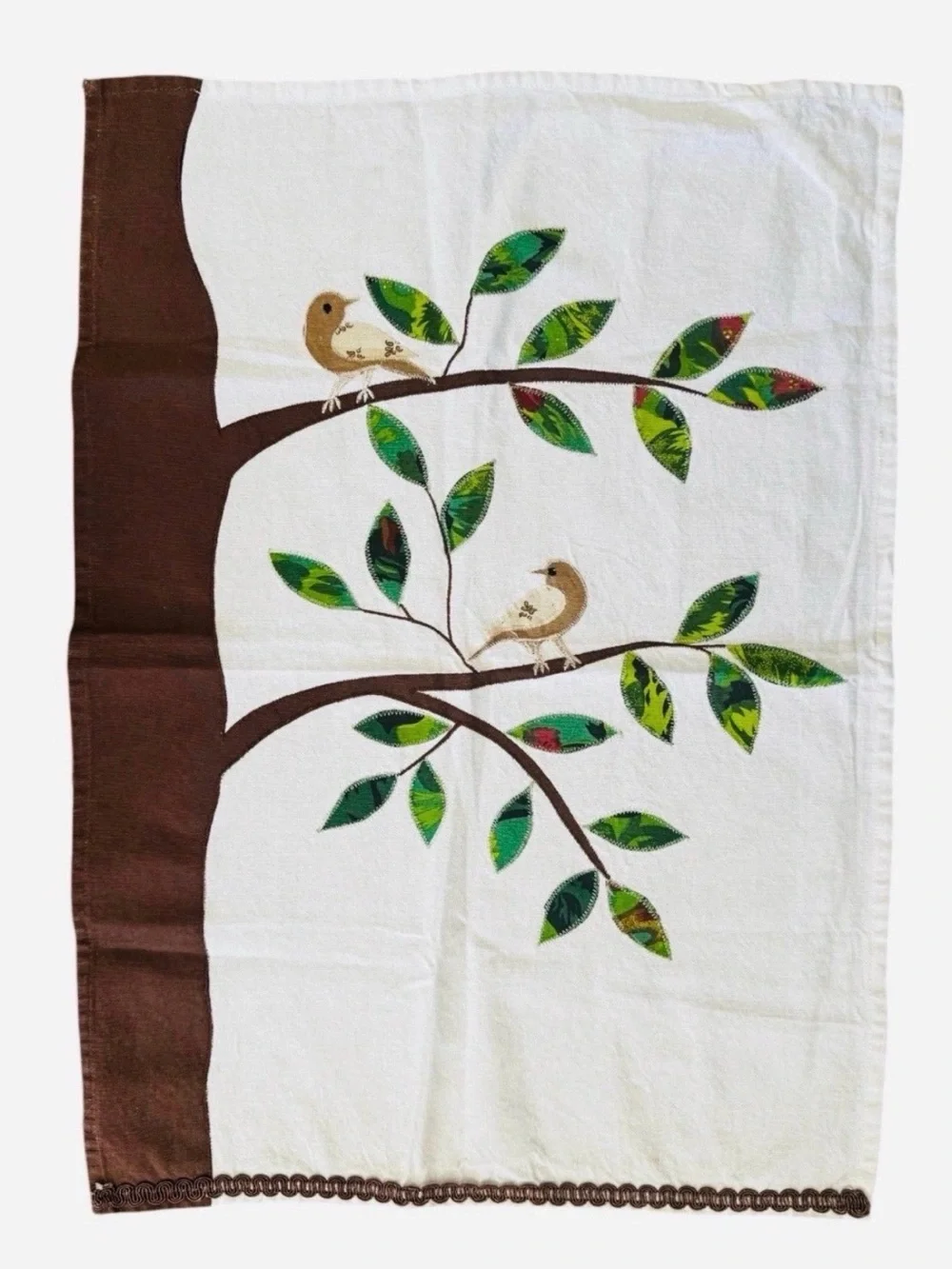 NWOT Hand embroidered 2 tea towels hand stitched kitchen birds guest linens